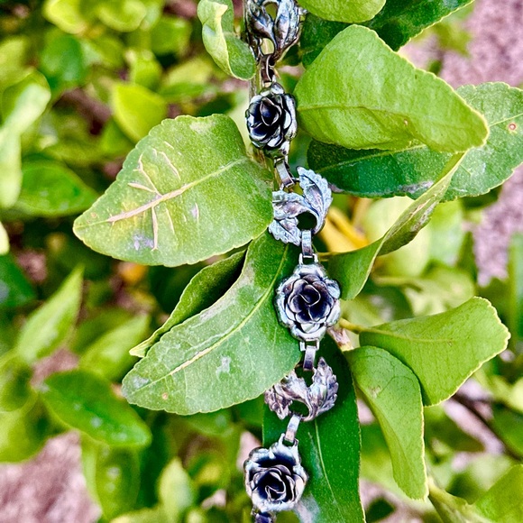 Vintage 925 Silver Rose Bracelet Flowers Floral Design